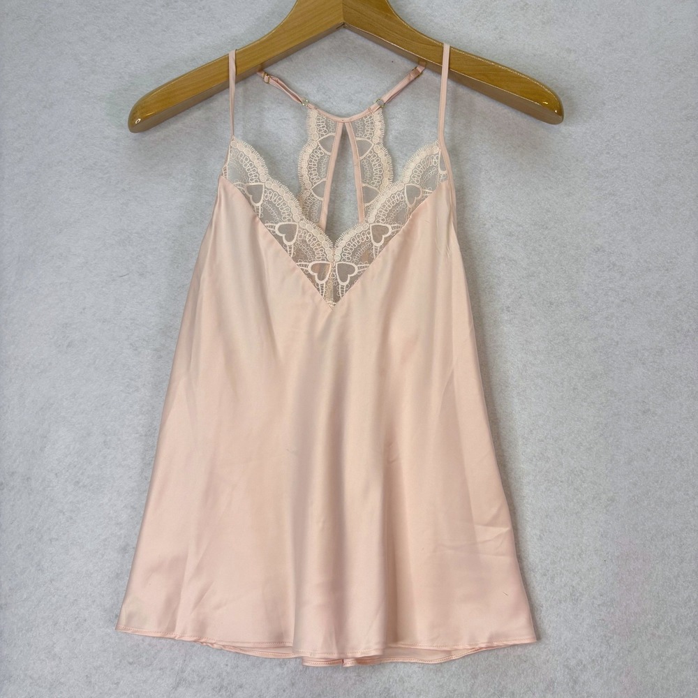 Flora Nikrooz‎ Pink Lace Heart Trim Cami Shorts Pajama Set Womens S Coquette New - Picture 2 of 6